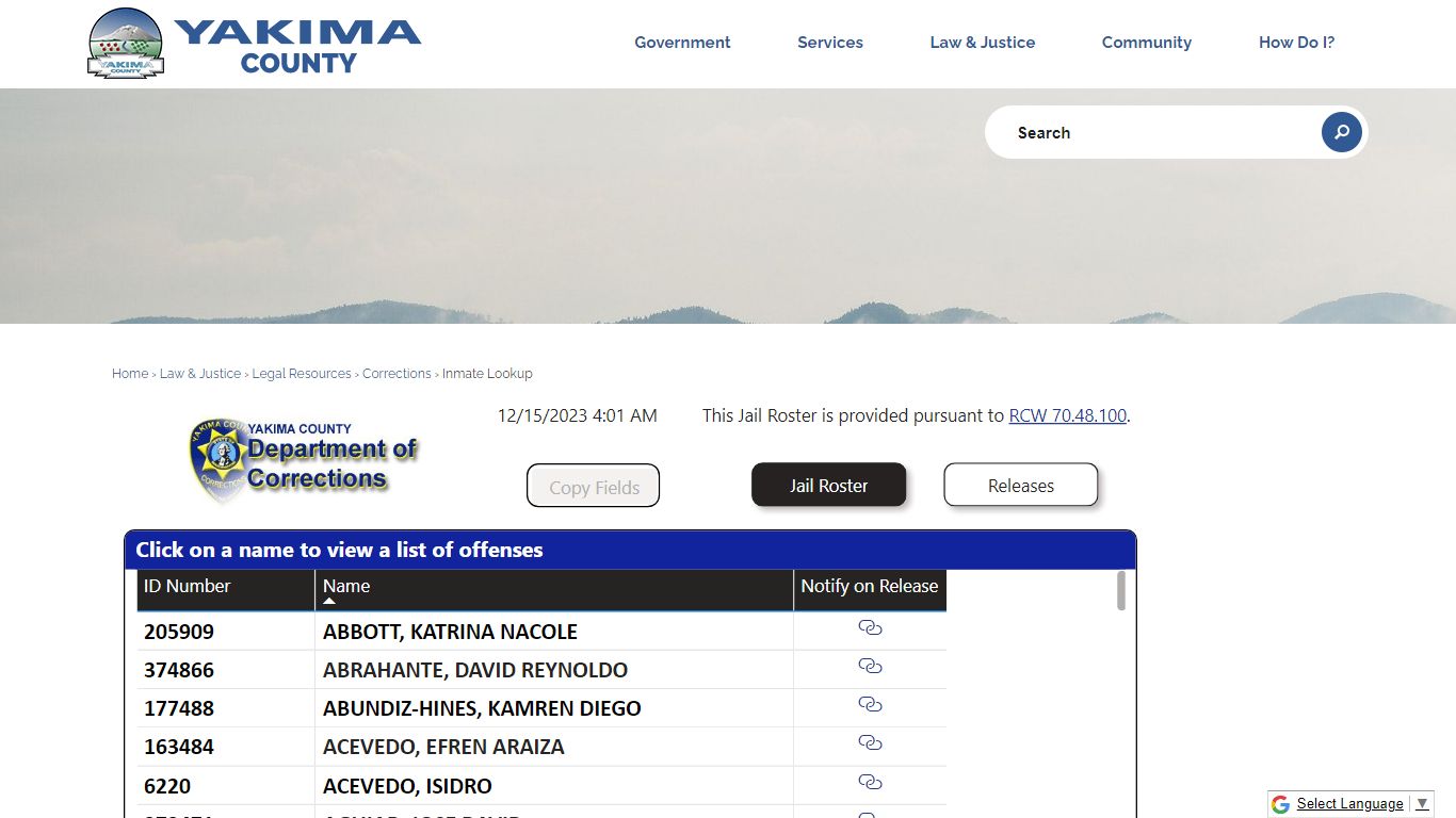 Inmate Lookup | Yakima County, WA